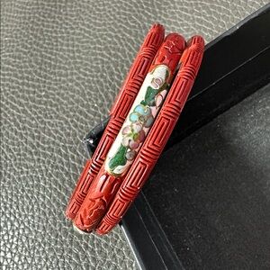 Vintage Cloisonné & Cinnabar Bangle Bracelet Bundle